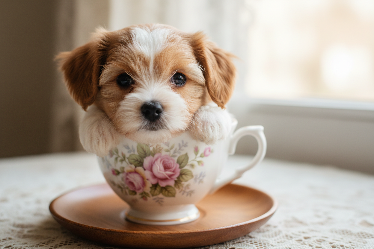 Teacup morkie dog white and tan